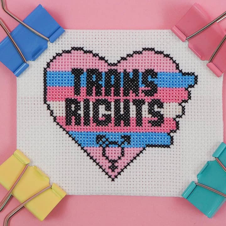 "Trans Rights" - Cross Stitch Kit for wholesale by Hand Over Your Fairy Cakes
