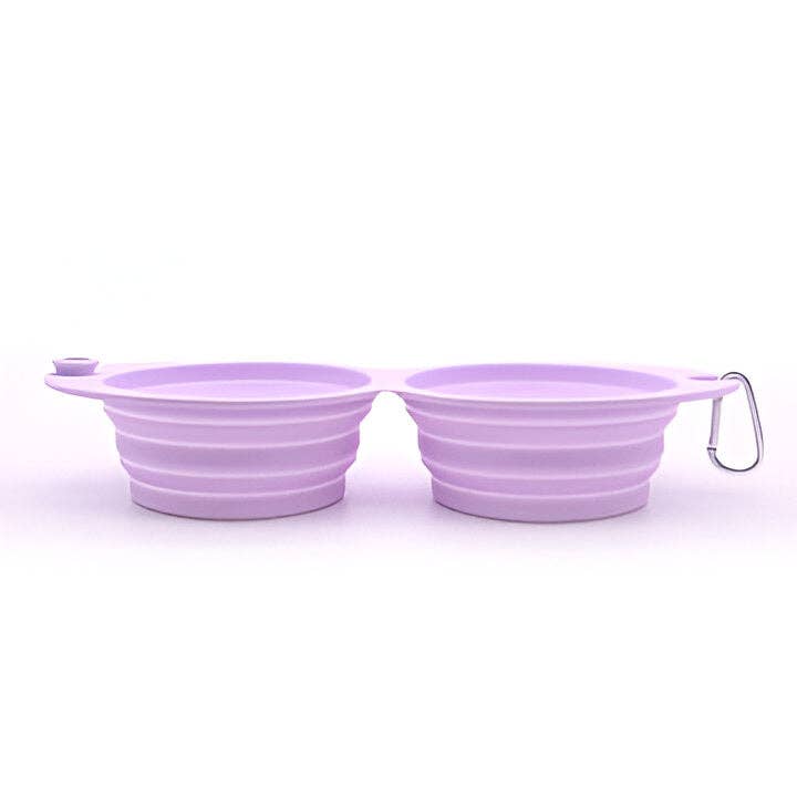 Angel Herrero Meléndez - Marca: HUELLITAS INFINITAS - Wholesale Pet Bowl - Cat/Dog - Foldable, portable, and DOUBLE lilac ultra-slim water and food bowl for walks or trips with your dog1