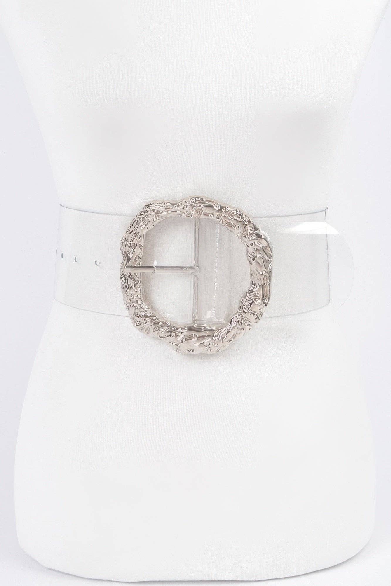 CC Wholesale Clothing - Vendita all'ingrosso Cintura - Donna - Cintura Trasparente con Grande Fibbia Rotonda in Metallo Vintage4