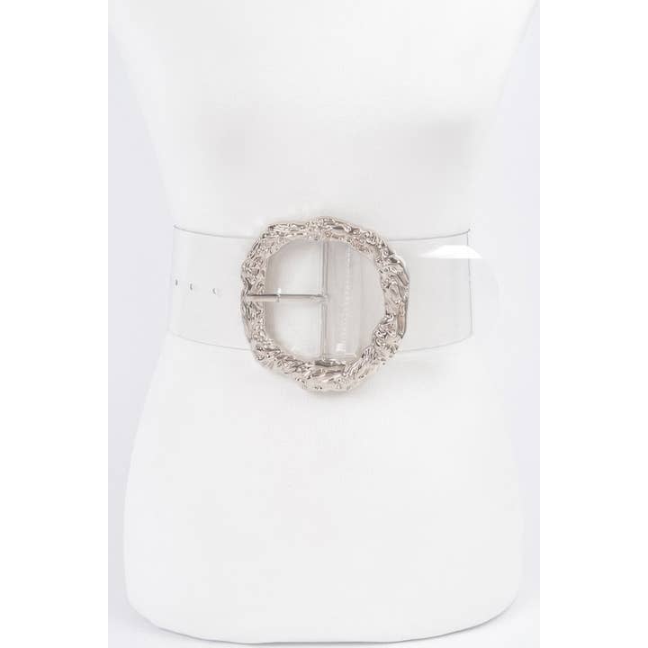 CC Wholesale Clothing - Vendita all'ingrosso Cintura - Donna - Cintura Trasparente con Grande Fibbia Rotonda in Metallo Vintage4