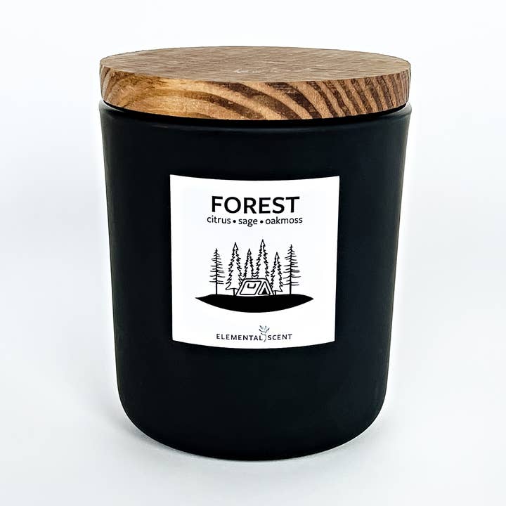 Forest 13 oz Soy Candle - Matte Black Glass Jar for wholesale by Elemental Scent