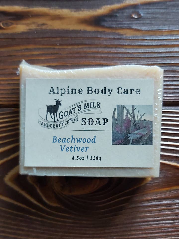 Beachwood Vetiver Goat Milk Soap for wholesale by Alpine Body Care
