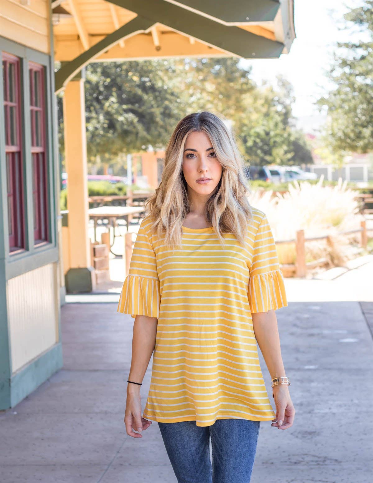 Tickled Teal - Wholesale Blouse - Women's - The Flare Sleeve Stripe Payton Top3