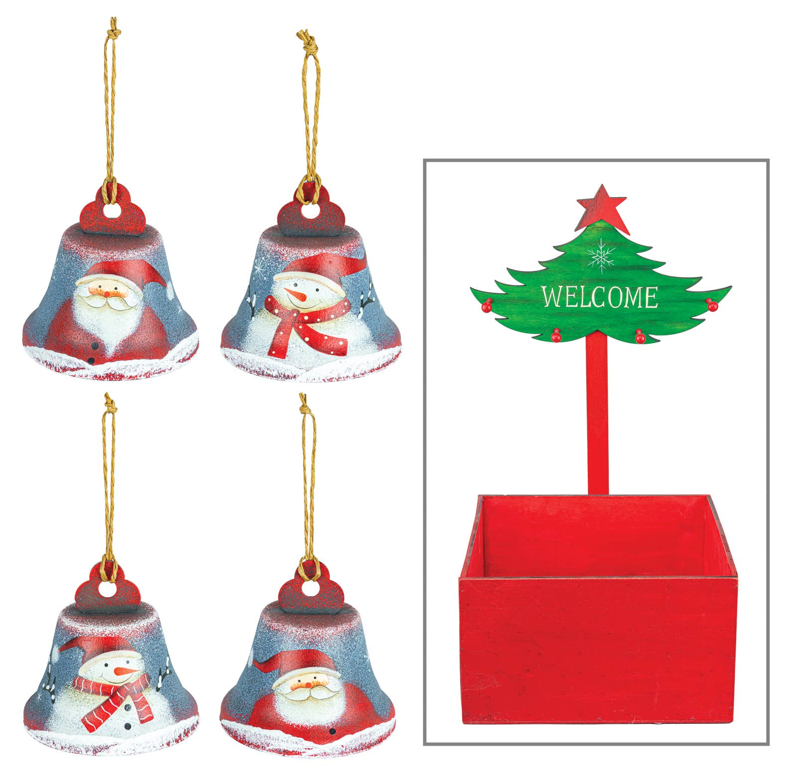 Hanna's Handiworks - Vente Décorations de table - Présentoir de Boules de Noël Bonhomme de Neige avec Clochettes (4 Assortis)