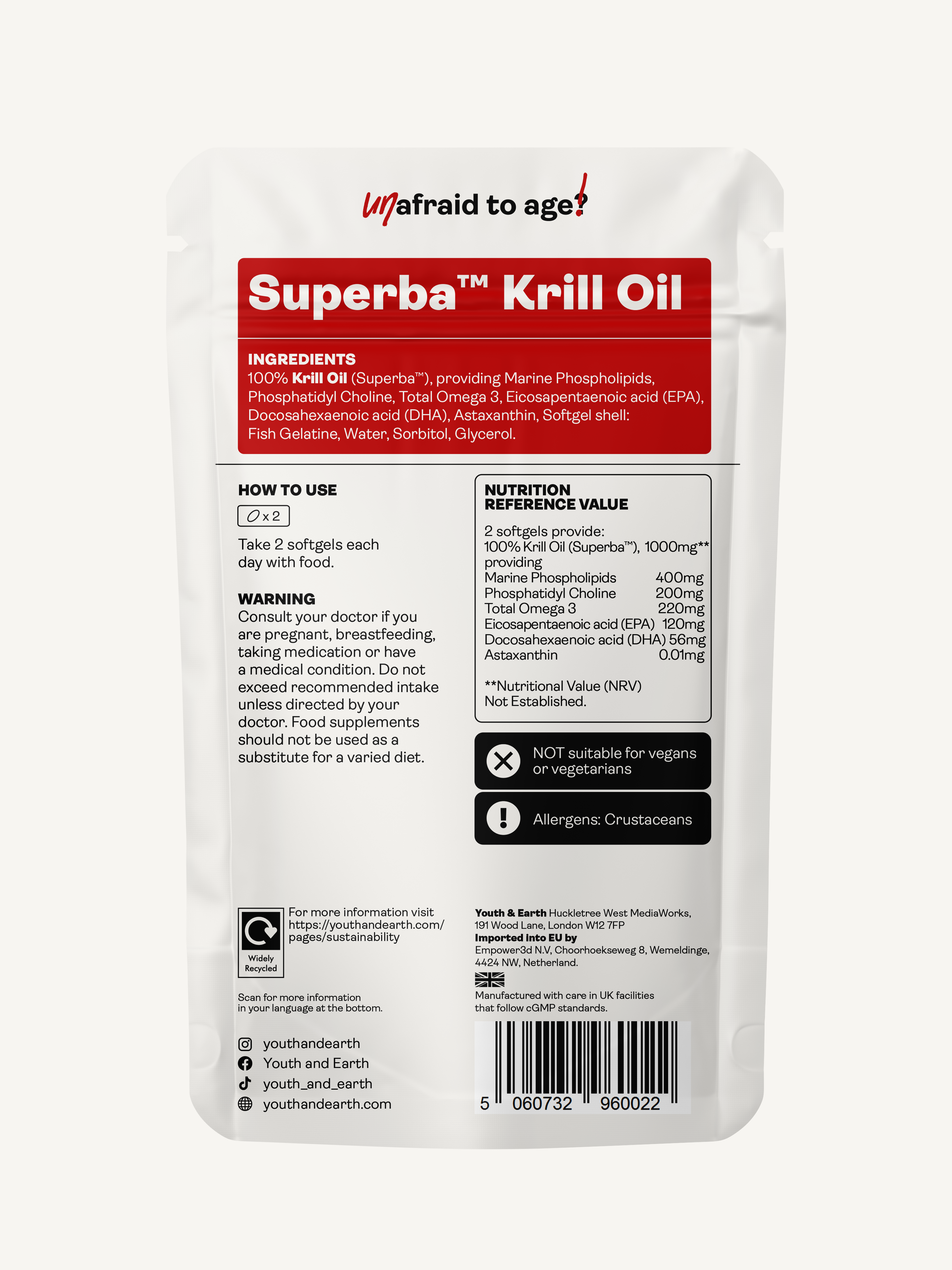 Youth & Earth - Venta al por mayor Suplementos/vitaminas para beber - Superba ™ Aceite de Krill 500mg 60 cápsulas blandas1