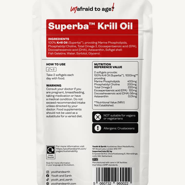 Youth & Earth - Venta al por mayor Suplementos/vitaminas para beber - Superba ™ Aceite de Krill 500mg 60 cápsulas blandas1