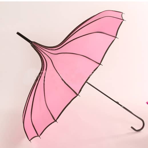 PEACH ACCESSORIES – Guarda-chuva - Mulher por atacado – Guarda-chuva Pagoda Elegante com Guarnição Preta TW0145