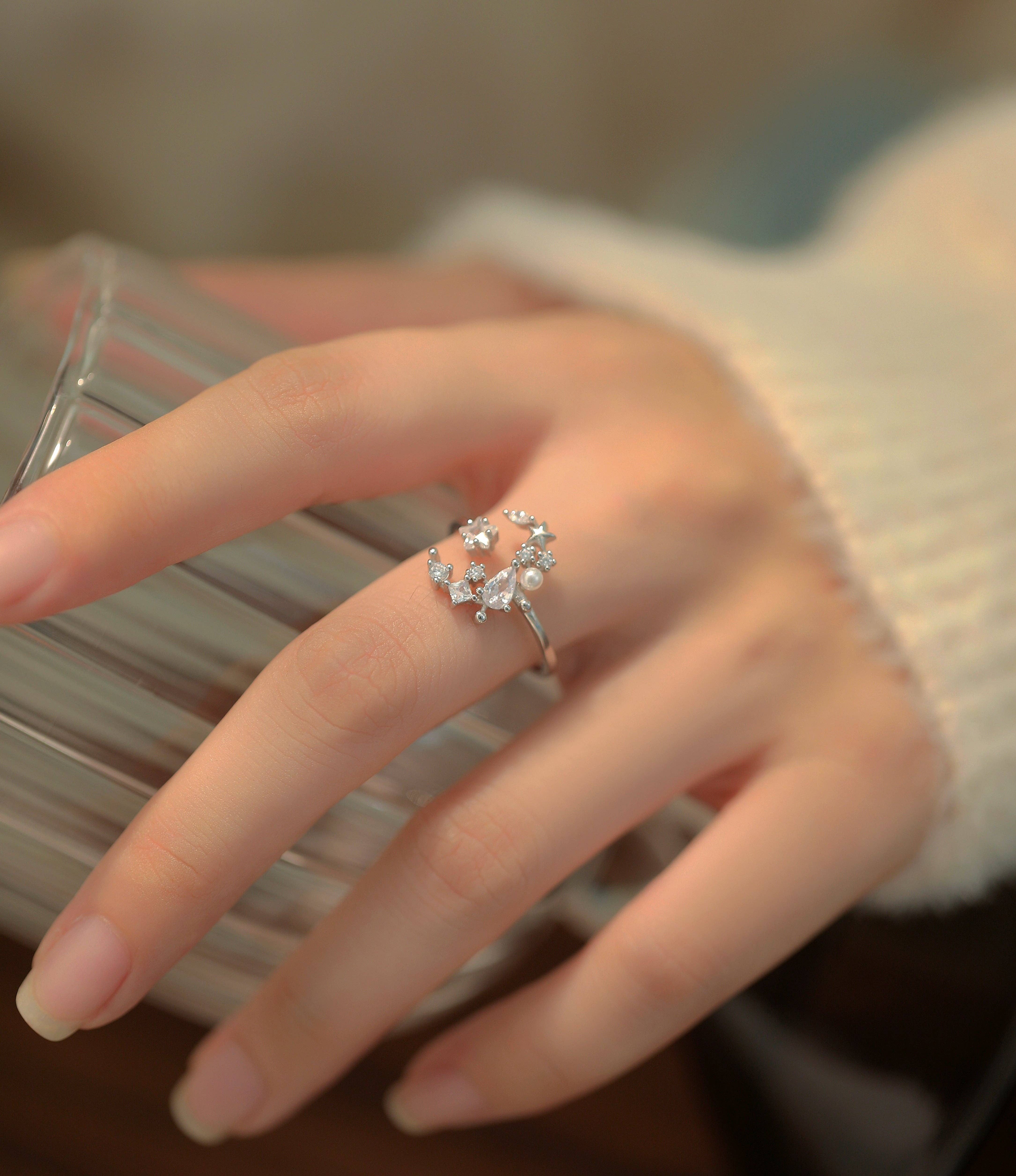 happyzzzsu - Wholesale Multi-Stone Ring - Sterling Silver Star and Moon Ring8