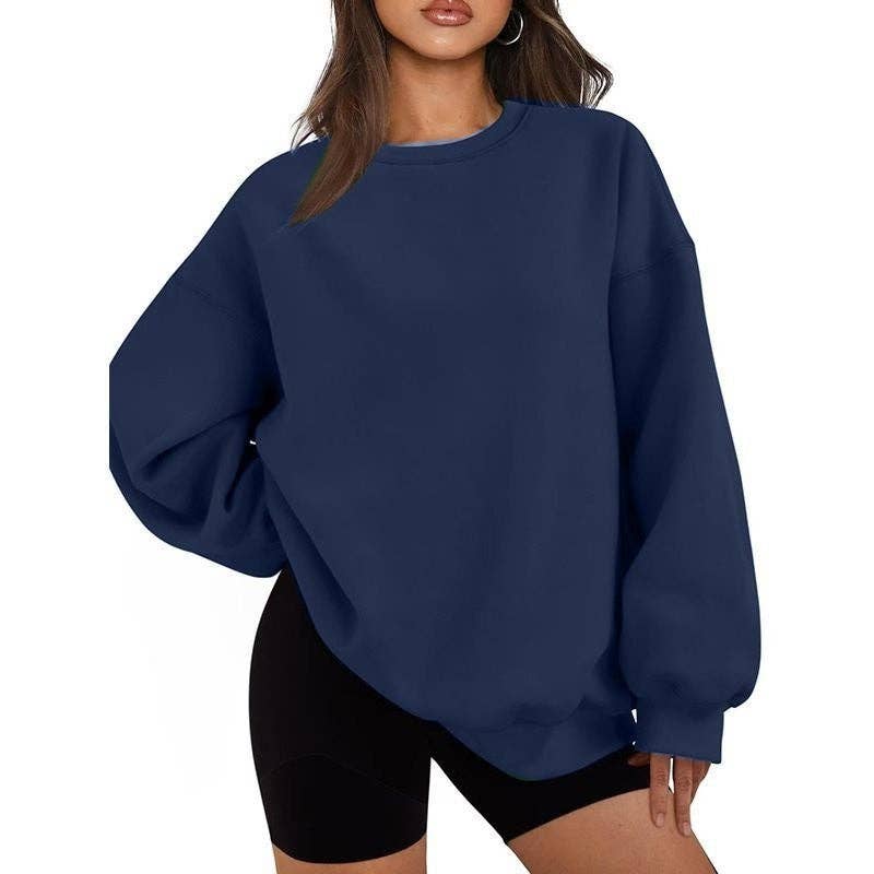 Sheer Trend - Wholesale Sweatshirt - Women's - Solid Color Loose Crewneck Sweatshirt5