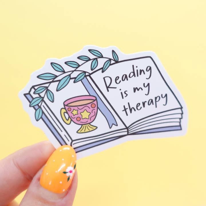 Reading Is My Therapy Bookish Sticker for wholesale by Sunshine Lane