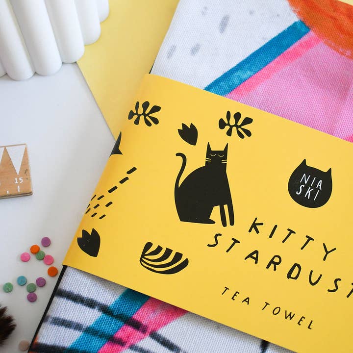 Niaski - Feline Fine Art (USA DUTIES PAID) – wholesale Tea towel – Kitty Stardust Cat Tea Towel4