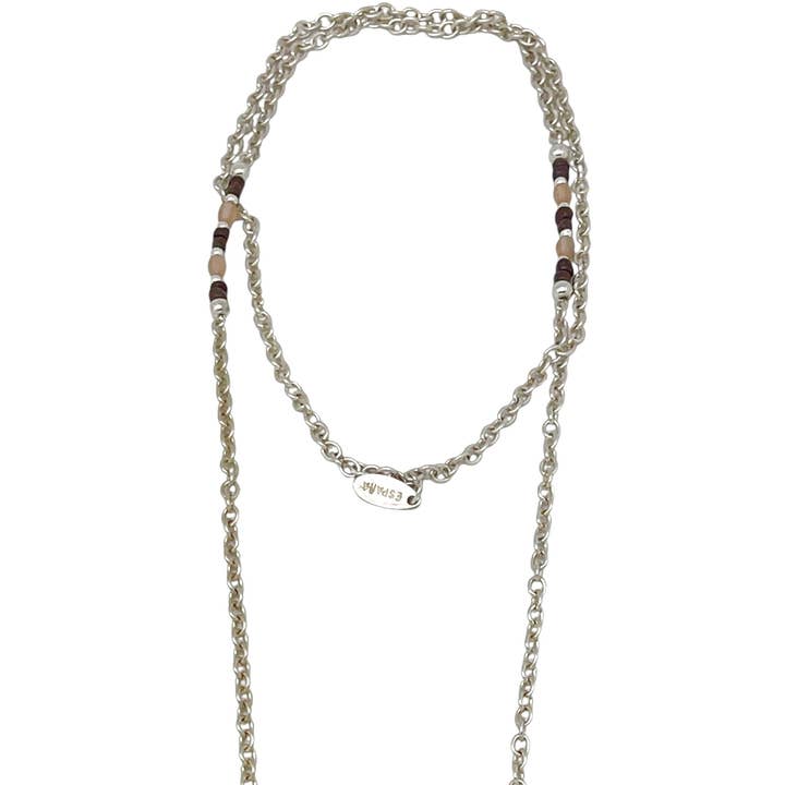 Colar longo multiposição corrente e cristal rosas prata 10µ por atacado de Gloria Mago