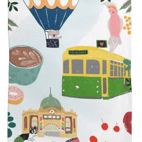 Kitchen Tea Towel - Melbourne Icons by Suki McMaster for wholesale by Suki McMaster