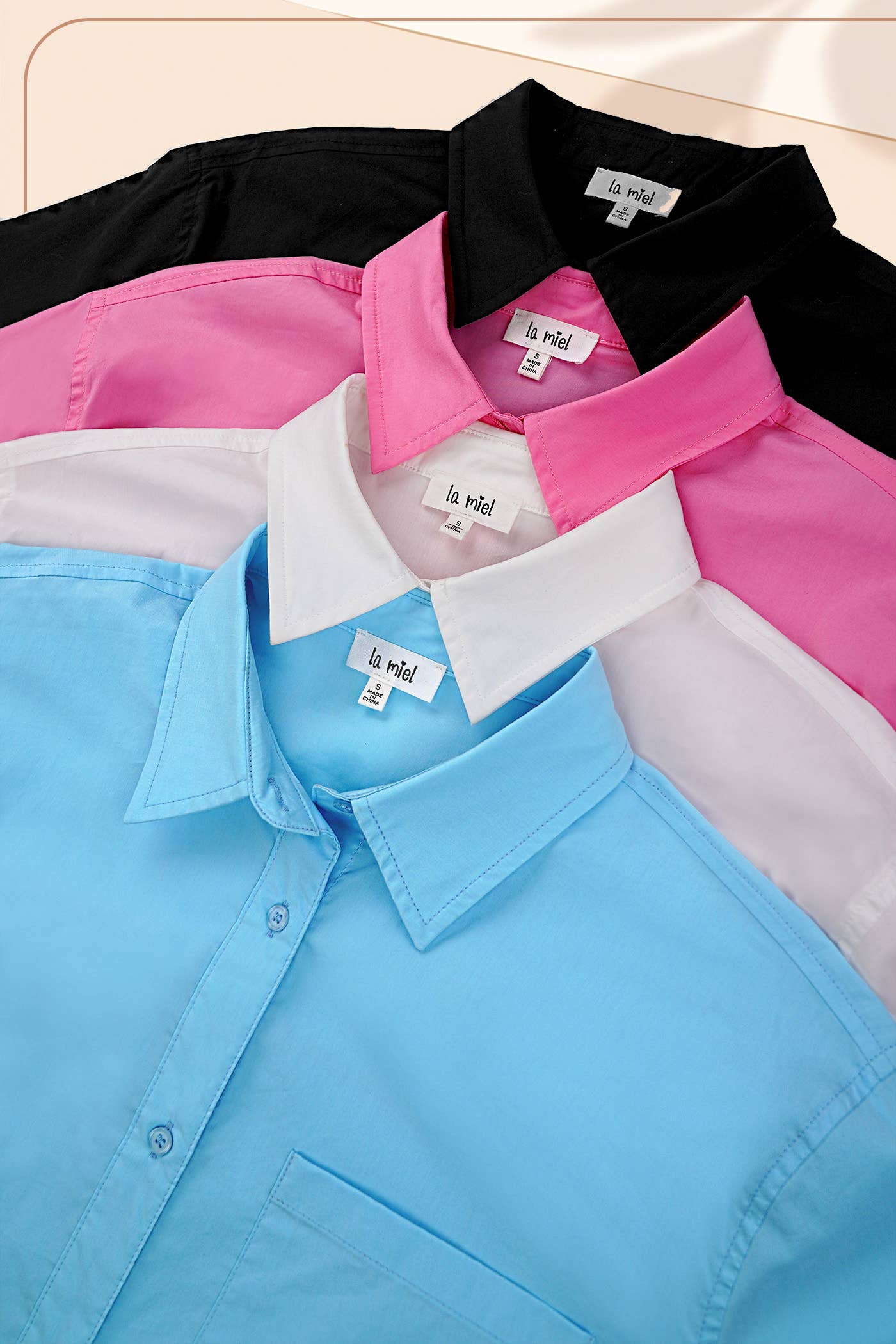 La Miel - Vente Chemise à col boutonné – femme - SRT7809-Chemises Classiques en Popeline à Col et Boutons9