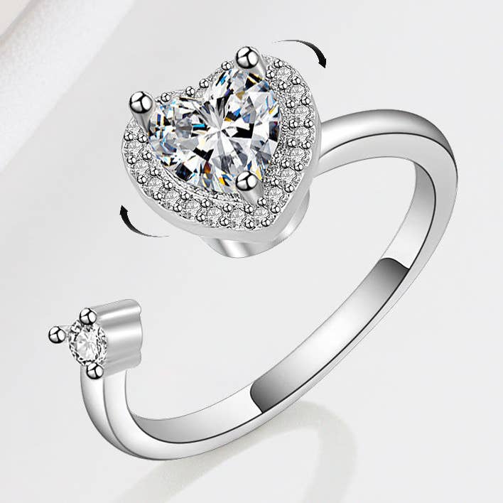 Perimade & Co. LLC - Wholesale Multi-Stone Ring - Heart Anxiety Fidget Spinner Ring in 925 Sterling Silver0