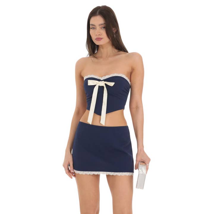 Conjunto de dos piezas con lazo en punta en azul marino para venta al por mayor de Lucy In The Sky