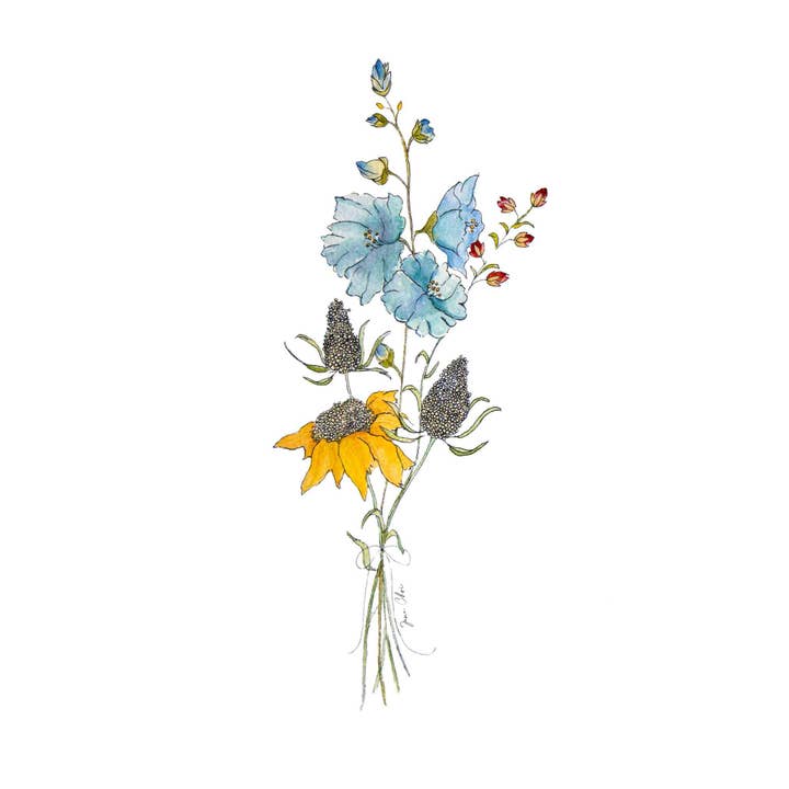 Cartão postal LUX de buquê de flores silvestres de mirtilo + impressão por atacado de Jane W. Choi Designs