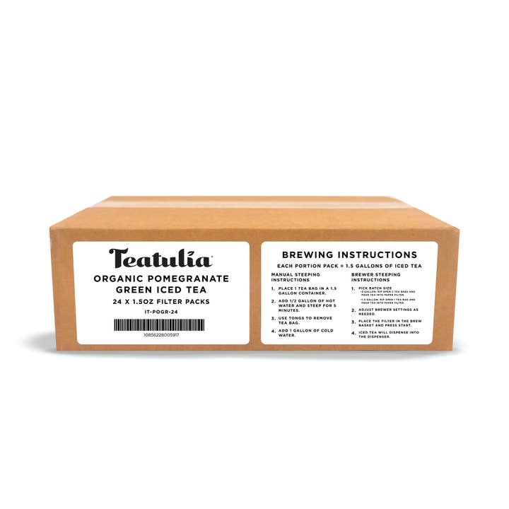 Pomegranate Green Organic Iced Tea Bags for wholesale by Teatulia Organic Teas