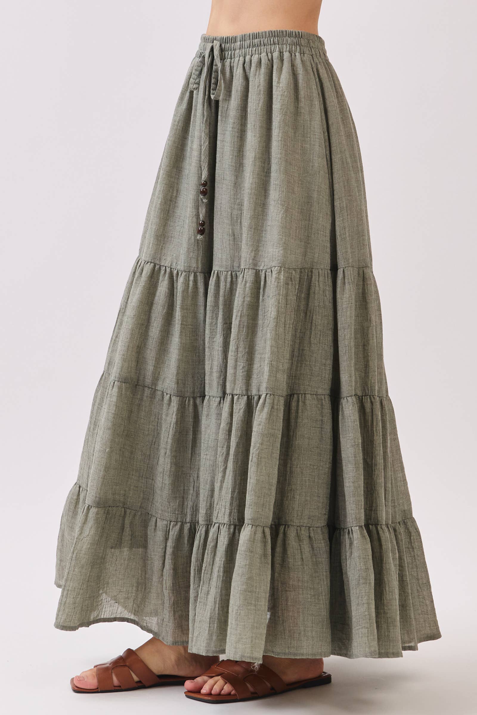 Final Touch - Wholesale Skirt - Women's - Tiered Coconut Tie Detail Maxi Skirt - VS300921