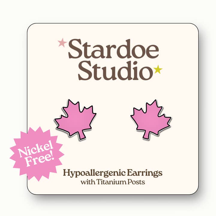 Pink Canadian (Canada) Maple Leaf Earrings for wholesale by Stardoe Studio
