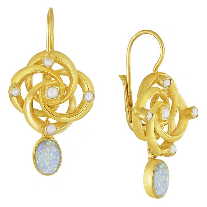 Labyrinth Opal and Pearl Earrings for wholesale by BoneNE, LLC