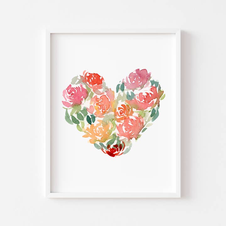 Impression d'art aquarelle florale coeur rose pour la vente par LaCott Fine Art