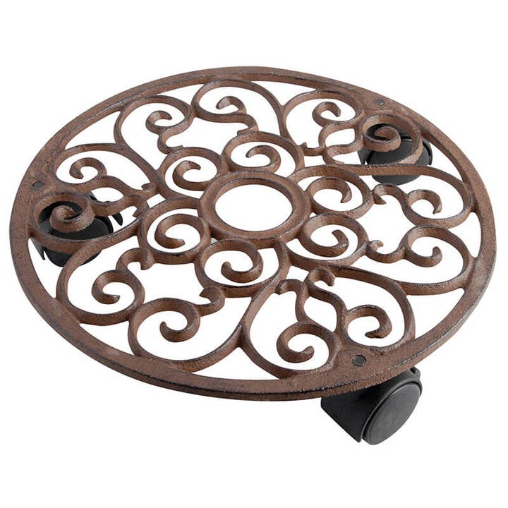 Esschert Design USA - Wholesale Plant Pot Stand - Round Plant Trolley w/Hole for Display, Cast Iron