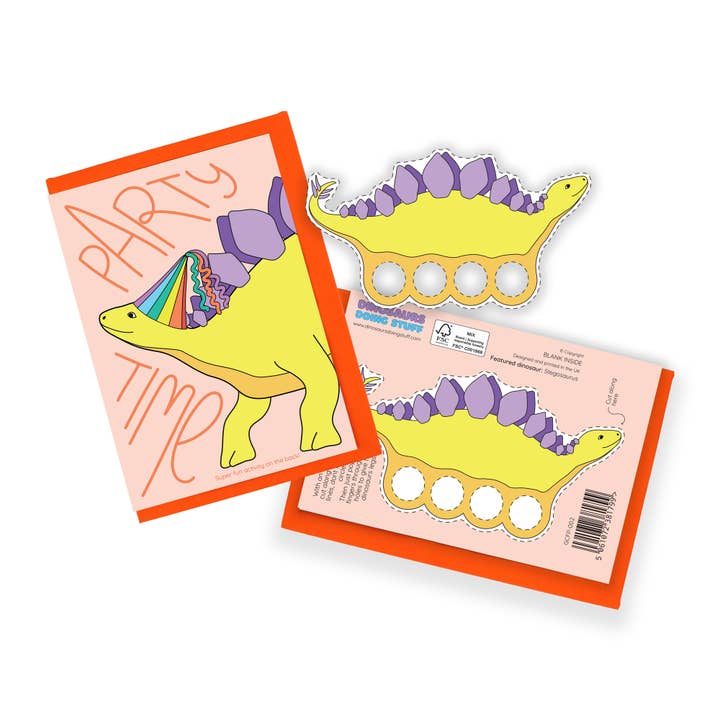 Party Time Dinosaur Finger Puppet Greeting Card for wholesale by Dinosaurs Doing Stuff