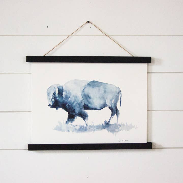 Blue Bison Watercolor Art Print for wholesale by Tori Denae Art
