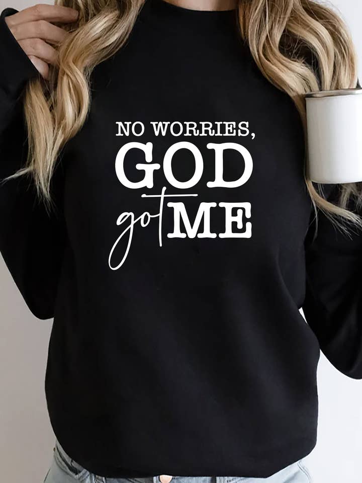 No Worries GOD got ME, Christian, Unisex Graphic Printed Crew-Neck Sweatshirt for wholesale by Top Avenue