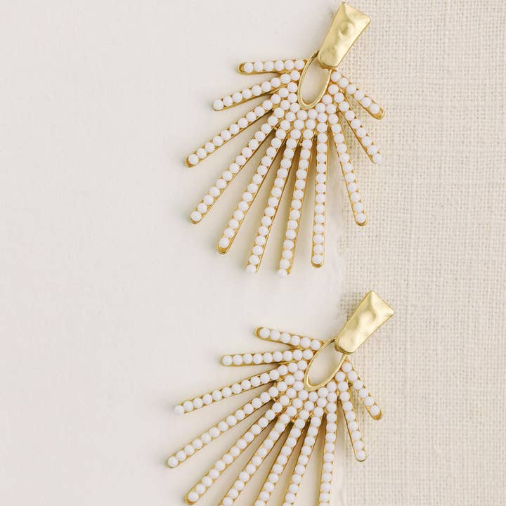 St Armands Designs of Sarasota - Wholesale Dangle Earrings - White Sunburst Statement Drop Earrings