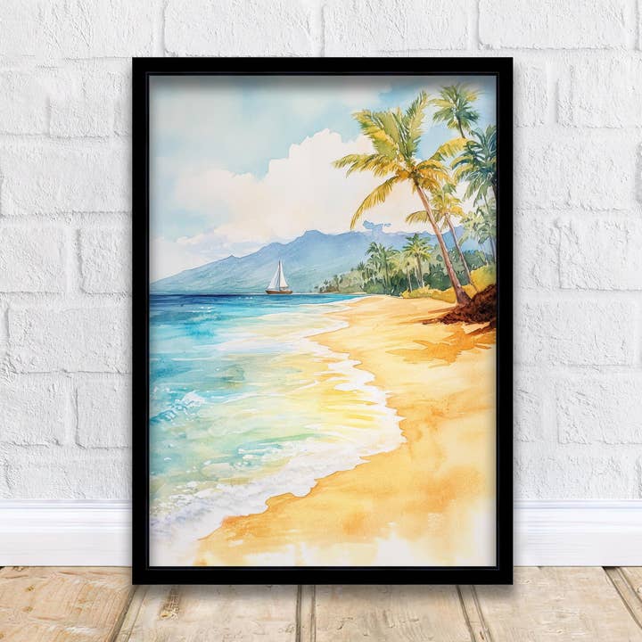 Maui Watercolor Painting Hawaiian Art Maui Landscape Poster Watercolor Seascape Tropical Art Scenic Maui for wholesale by InkNPrintz