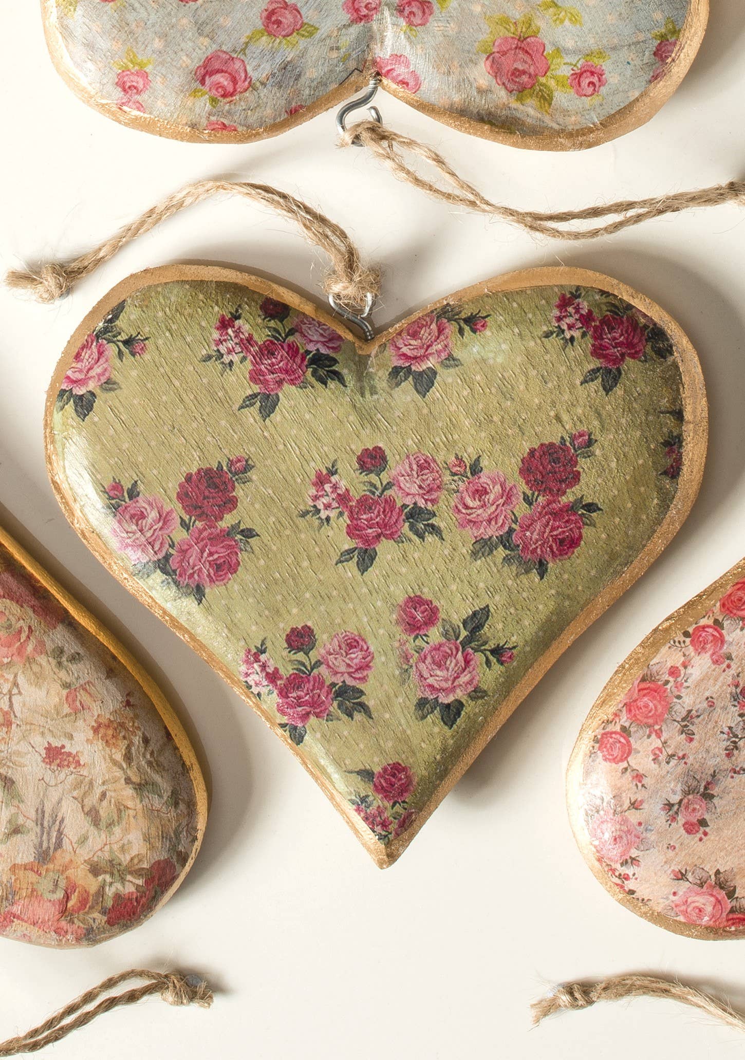 Namaste - Wholesale Ornament - Small Vintage Wooden Hanging Heart Decoration3