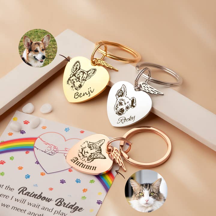 Anavia - Wholesale Keychain Bracelet - Custom Heart Pet Portrait Rainbow Bridge Key Chain