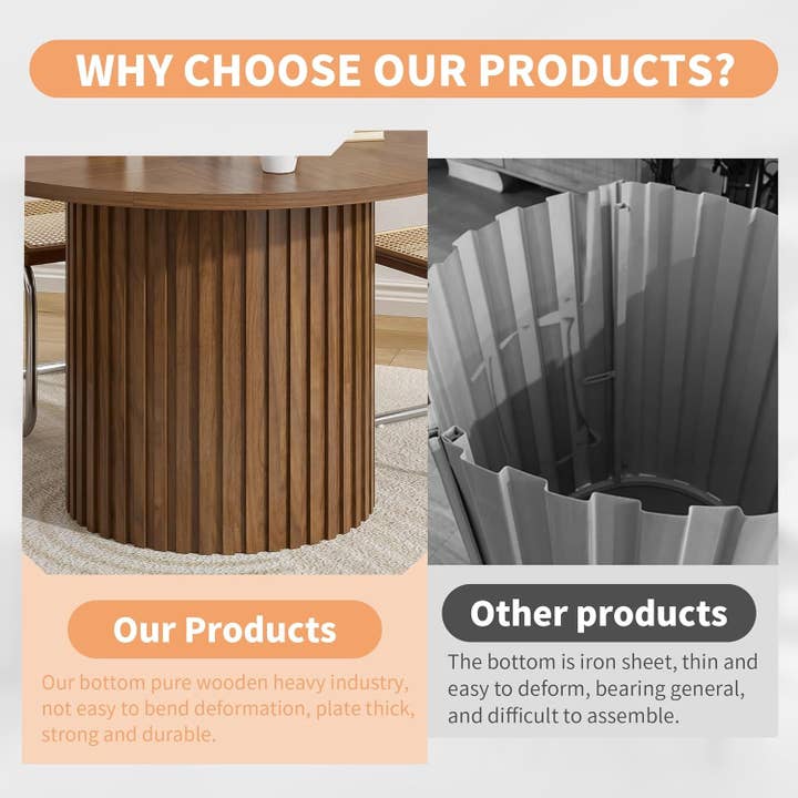 Round Walnut Dining Table 47 Inch With Wood Strip Base for wholesale on Faire1