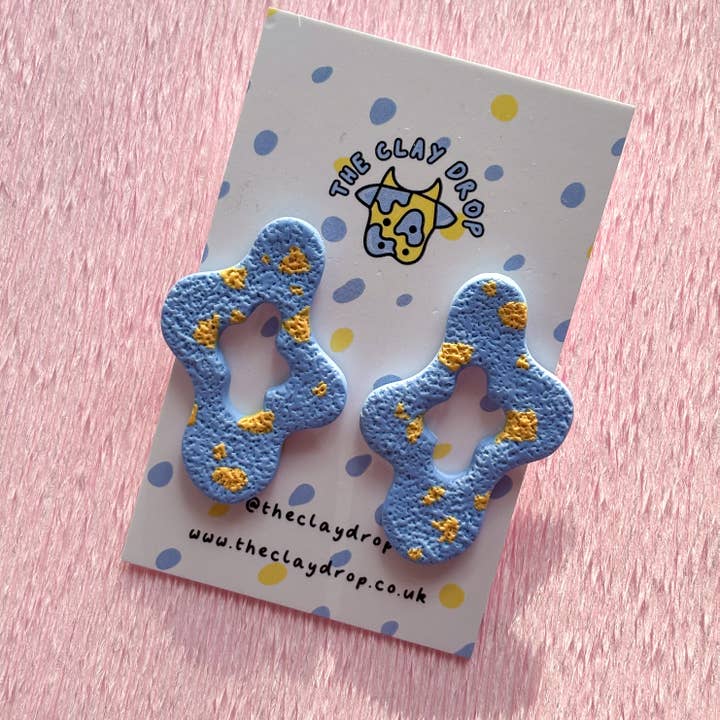 Wiggly Window Studs - Sky Blue & Orange for wholesale by The Clay Drop