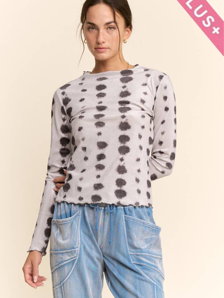 Davi & Dani - Wholesale Knit Top - Women's - PLUS MESH TIE DYE LONG SLEEVE TOP15