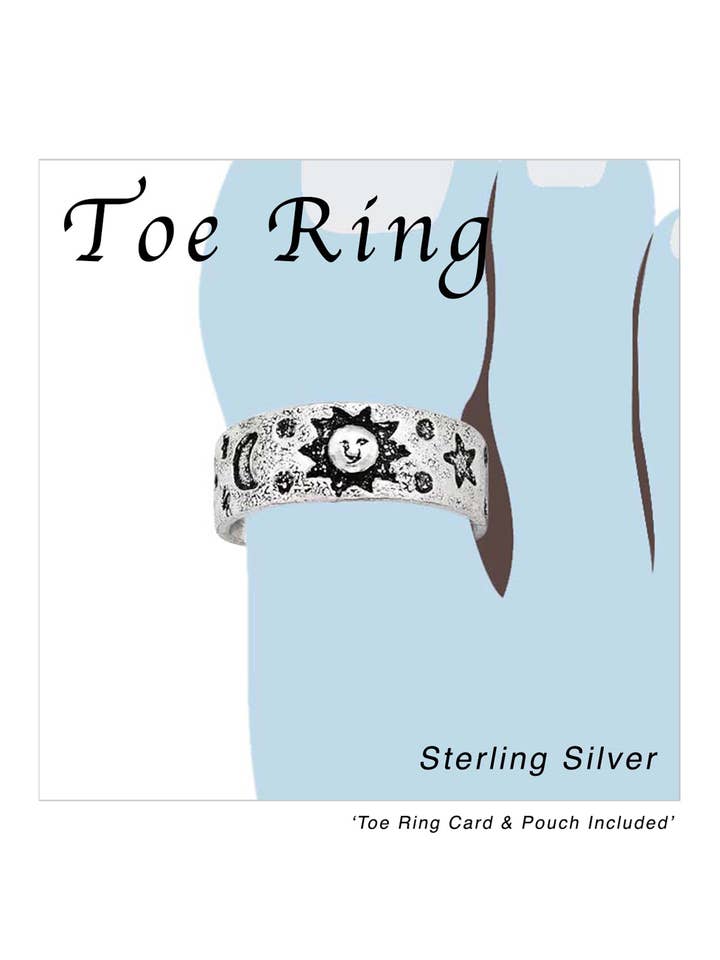 Bague d'orteil ajustable en argent sterling avec soleil, lune et étoiles - SS pour la vente par Zoey Simmons