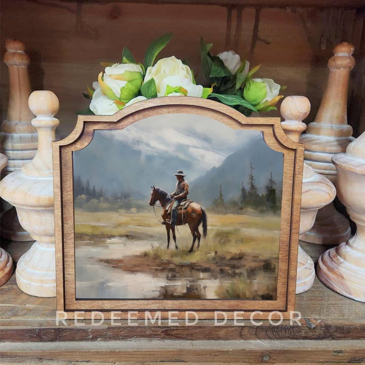 Redeemed Decor - Wholesale Decorative Tabletop Object - Provincial Mountain Cowboy Framed Art