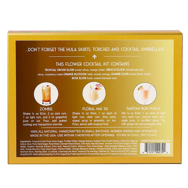 Floral Elixir Co. - Wholesale DIY Drink Kit - Tiki Time Cocktail Kit. 5-Pack Flower Syrups.3