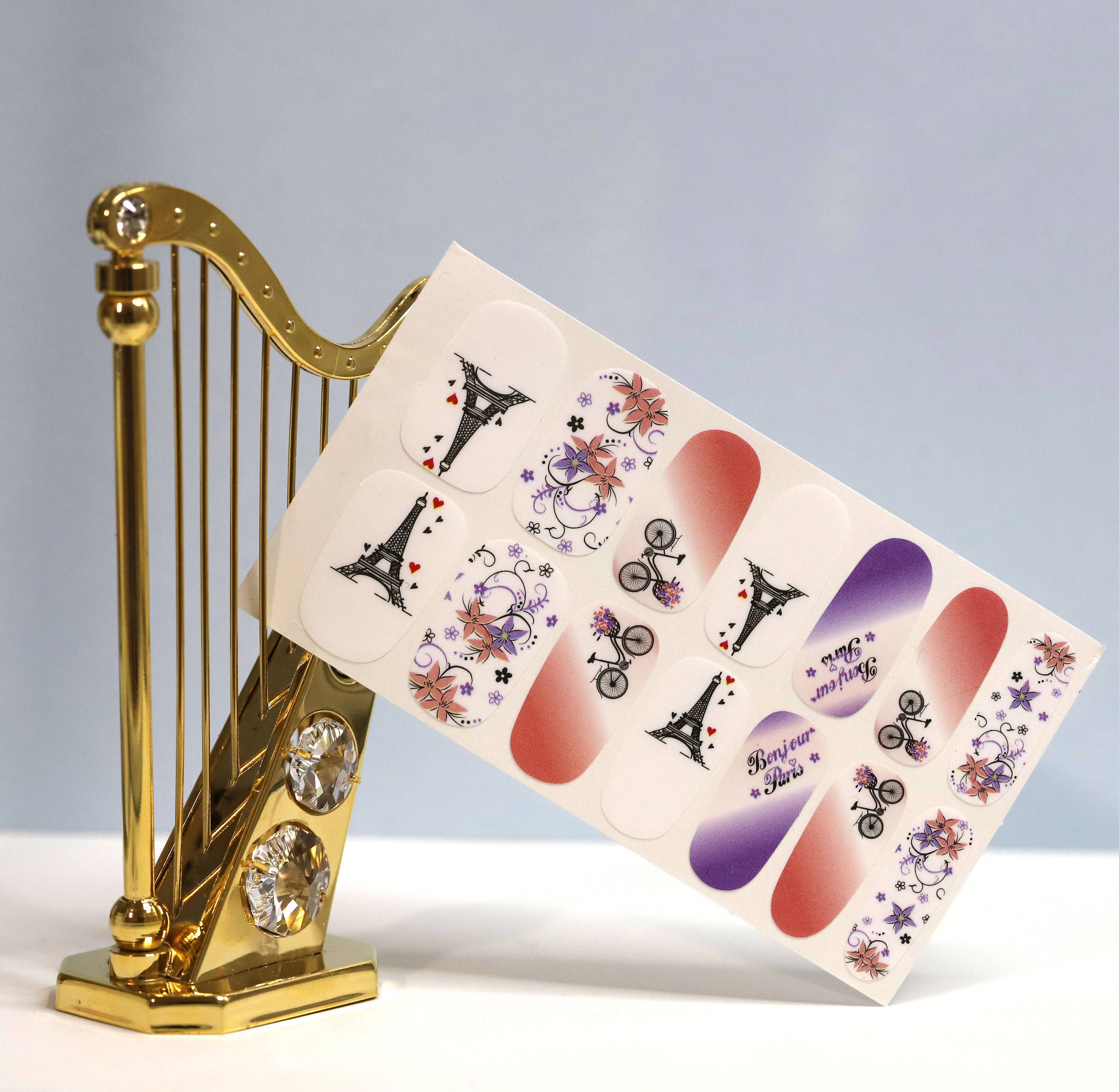 ClebleNails - Vendita all'ingrosso Nail art/decalcomania unghie - Spring Paris Nail Wraps/Strisce di smalto floreale rosa pastello Ombre Donna/Adesivi per unghie Torre Eiffel Europa/Impacchi per unghie Manicure con fiori3