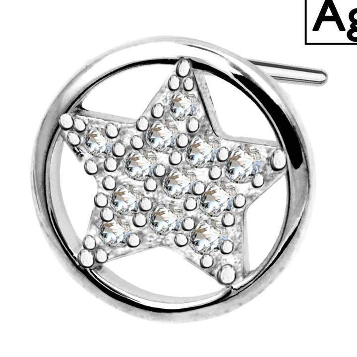 Awaken - Wholesale Stud/Post Earrings - 925 Sterling Silver Stud Earrings - Round with Star - POS-0030