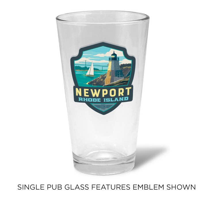 Newport Rhode Island Emblem Pub Glass for wholesale by Tourist Courts