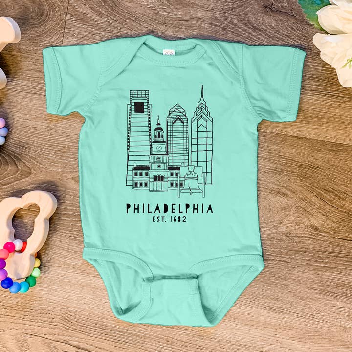 Moonlight Makers - Wholesale Bodysuit (Non-Footed) - Baby - Philadelphia, PA Skyline - Baby Onesie - PHL, Philly2
