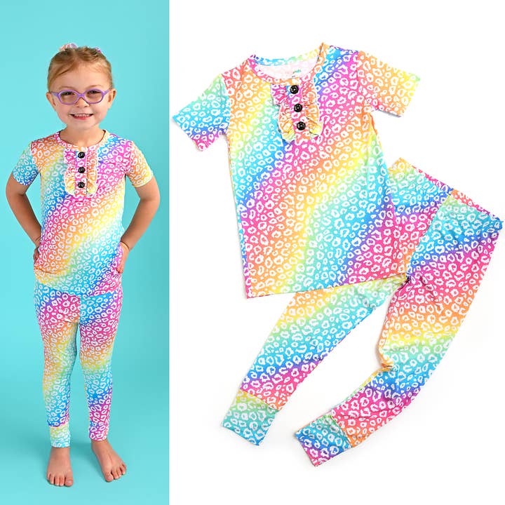 Verano Leopardo VOLANTE DOS PIEZAS Bambú Arcoíris Niño Pequeño para venta al por mayor de Gigi and Max