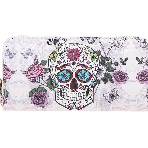 Ladies MARDI GRAS SKULL Printed Zip Around Wallet for wholesale by Nima Accessories Inc