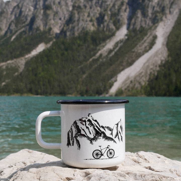 Hannibelle - Wholesale Coffee/Tea Cup - Enamel Mug Mountains and Bike