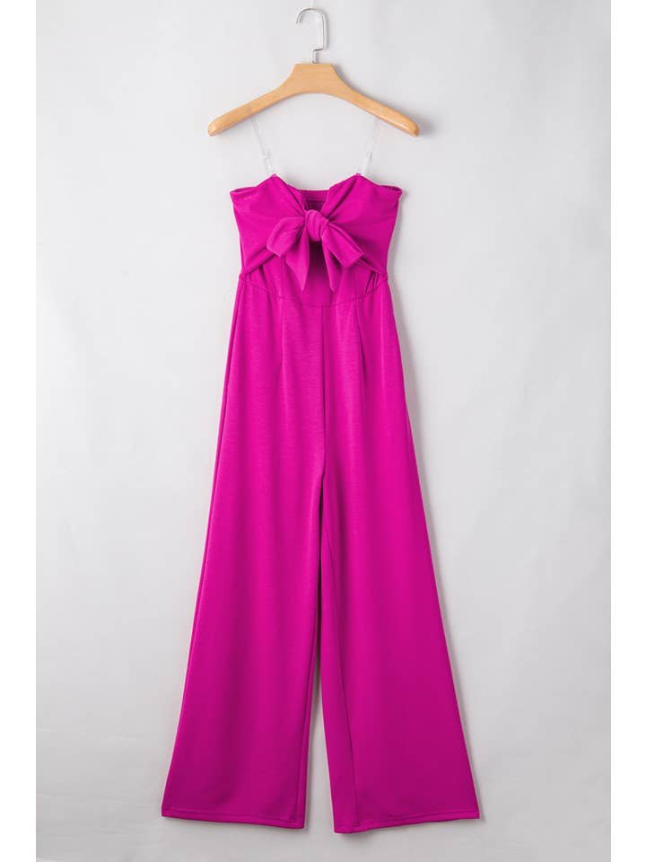 Bright Pink Bow Strapless Wide Leg Jumpsuit for wholesale on Faire