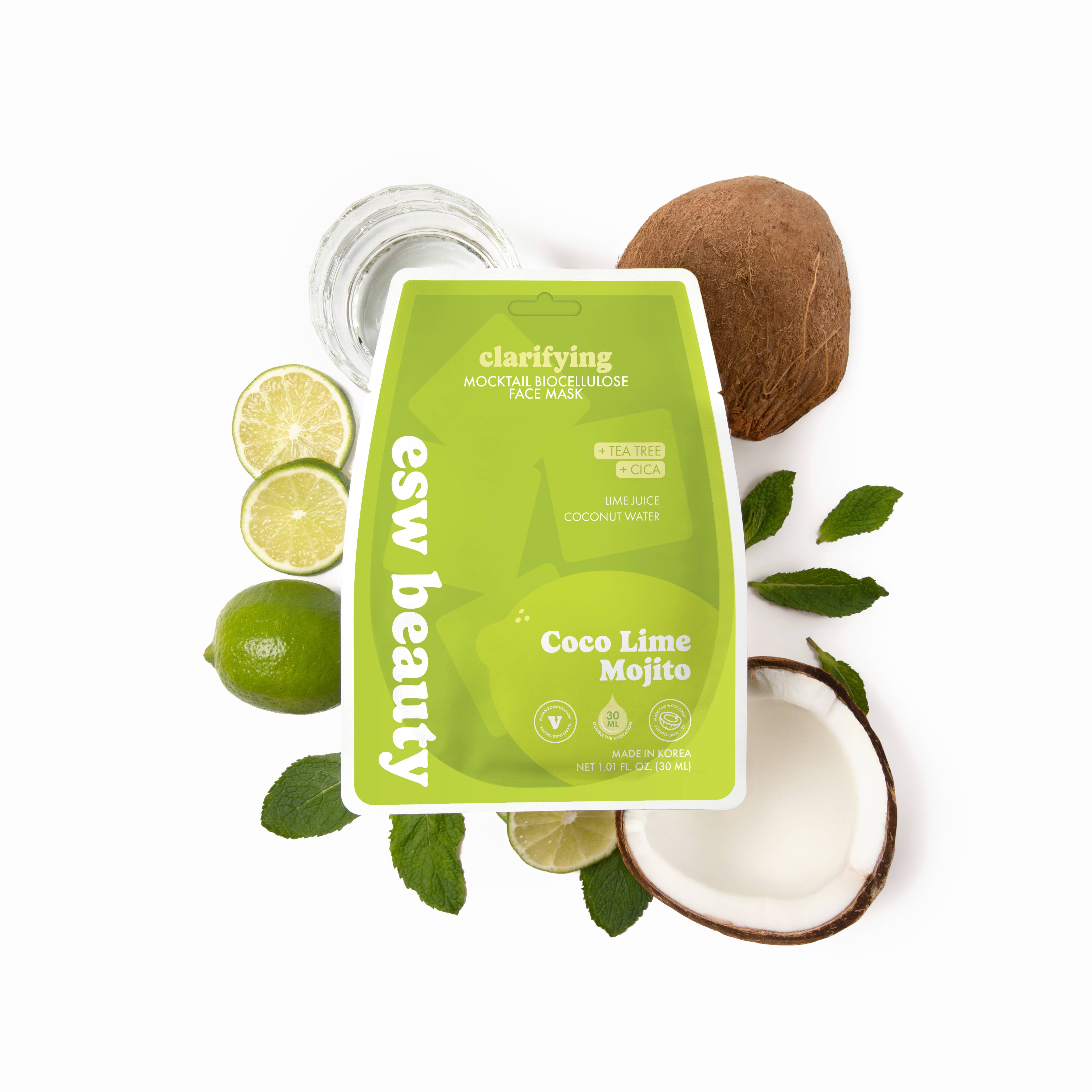 ESW Beauty - Wholesale Skincare Face Mask - Coco Lime Mojito Clarifying Biocellulose Mocktail Mask2