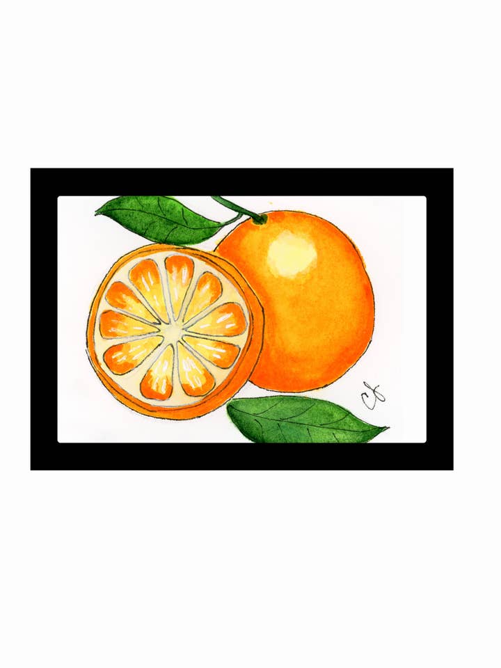 Oranges Framed Watercolor Print 3x4" for wholesale by Cathy Stratton Art